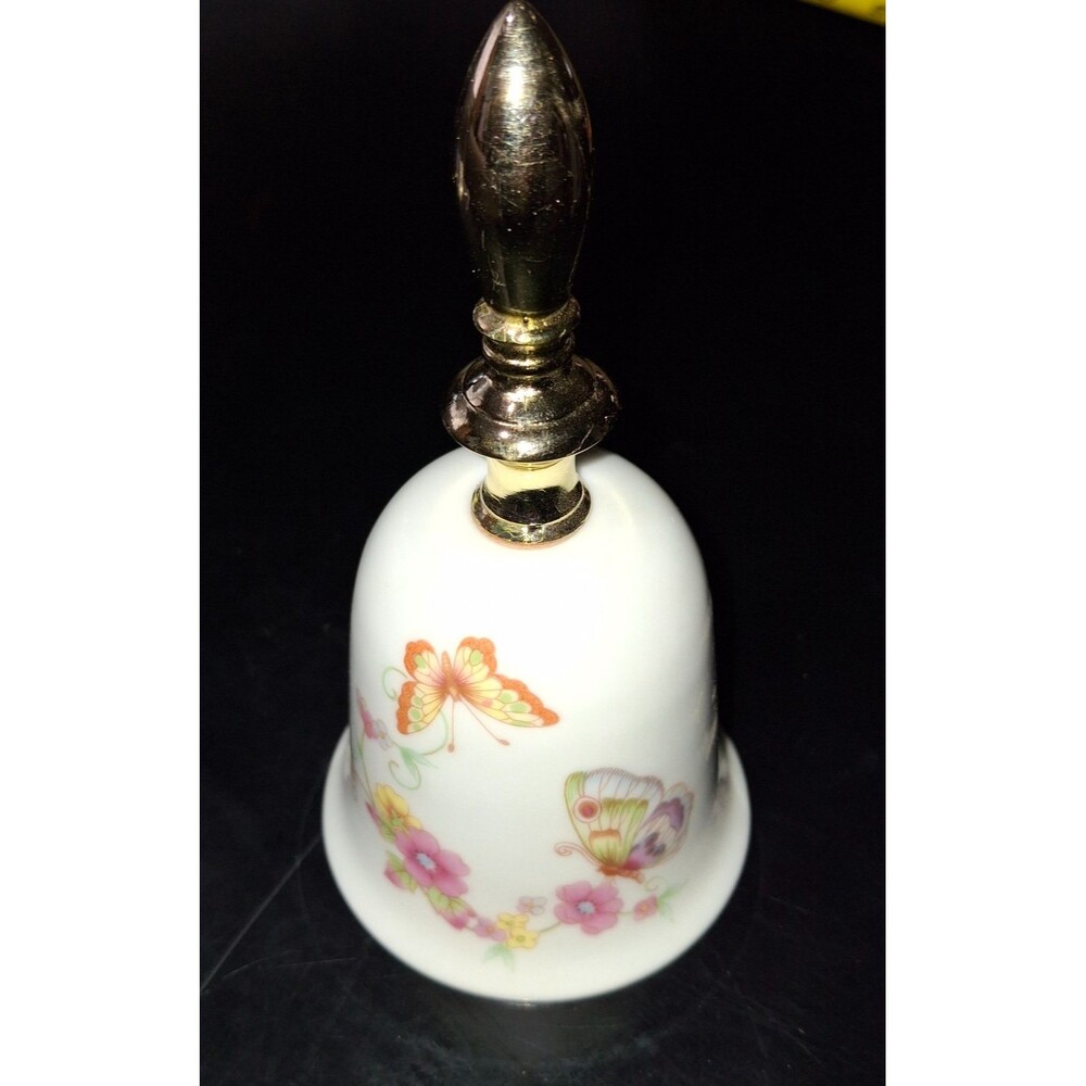 Vtg Toscany Collection White Porcelain Bell Butterflies & Flowers Japan 6 Inch
